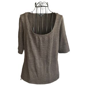 Eileen Fisher Womens Scoop Neck Tunic Merino Wool Sweater Size XS Heather Brown